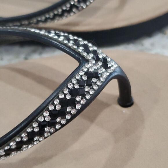 Just Be Black and Silver Rhinestone Flip Flops, Size 9 - Picture 3 of 6